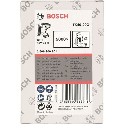 Bosch Schmalrückenklammer TK40 20G, 5,8 mm, 1,2 mm, 20 mm, verzinkt, 5000er-Pack (1/4)