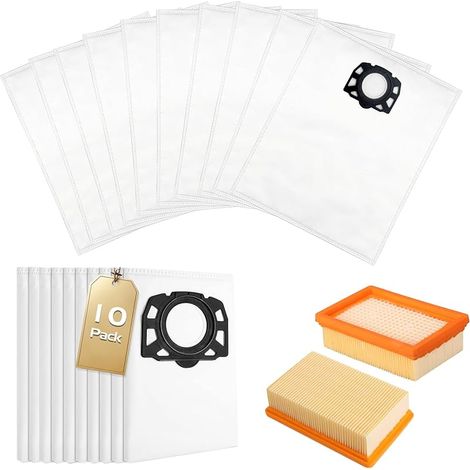 FOREHILL Kit 10 Sacs et 2 Filtres Aspirateur pour Karcher WD4 WD5 WD6 MV4 MV5 MV6, Sacs Filtre pour Karcher KFI 487, Accessoire pour Krcher 2.863-006.0 Remplacement (1/5)