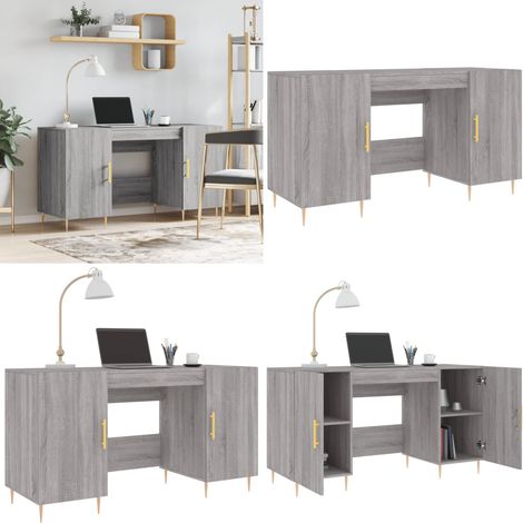 Schreibtisch Grau Sonoma 140x50x75 cm Holzwerkstoff - Schreibtisch mit Türen - Schreibtisch für Schlafzimmer (1/5)