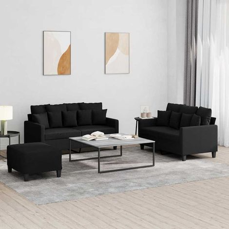 Ensemble canapé 3 pièces avec coussins, 2 canapés 2 places, tissu noir - PANGIVO (1/5)