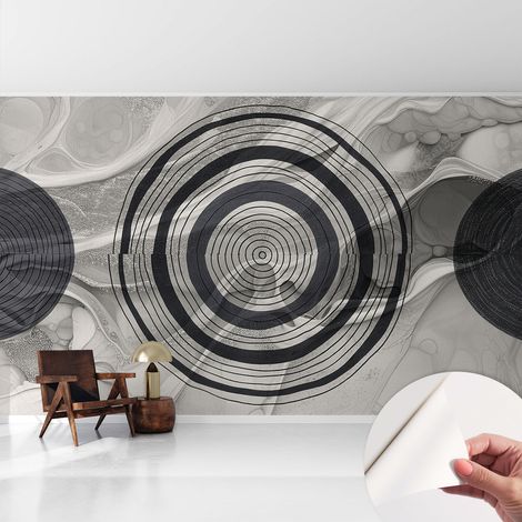 Selbstklebend Tapete modern Wohnzimmer - Wanddekoration - einfach anzubringen Graue Kreise 416x254 cm (1/5)