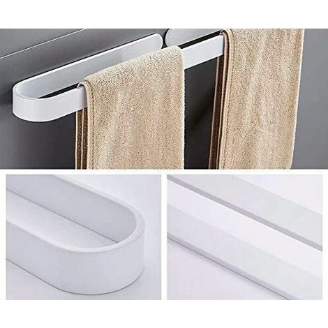 Porte-serviettes, 40 cm, sans perçage, pour salle de bain ou cuisine, facile à installer, blanc (1/4)