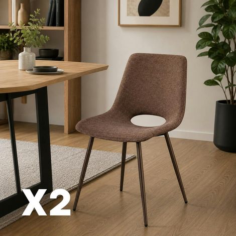 Chaise tissu marron à dossier ouvert (lot de 2) LORA (1/5)