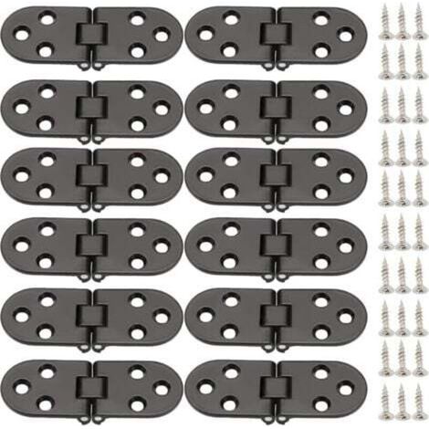 Cerniere per porte, 12 pezzi, cerniere pieghevoli a 180 gradi, cerniere invisibili, cerniere piatte, cerniere a ribalta con viti, per tavoli pieghevoli, armadi, casse di legno, porte (nere)