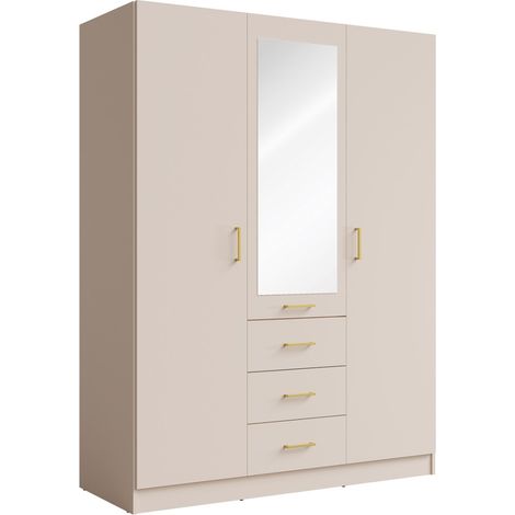Armadio KALISTA 151 cm colore sabbia con specchio e 3 cassetti – 3 ante a battente