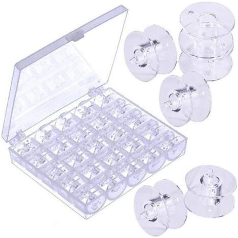 AHLSEN (25 pièces Transparente) Canette Machine a Coudre,Bobines pour Machine à Coudre Canettes de Couture Universelle Bobine de Machine à Coudre en Plastique avec Boîte de Rangement (1/4)