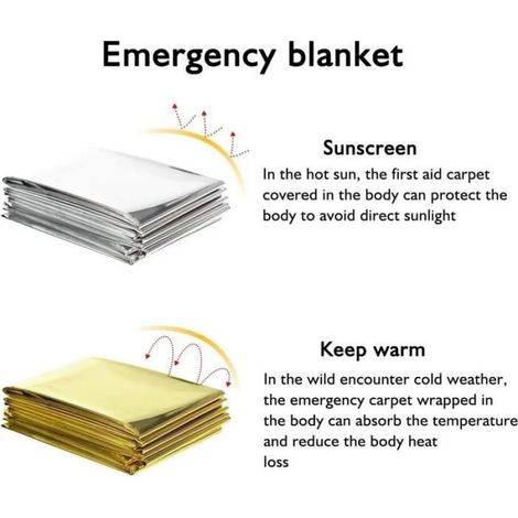 Couverture De Survie - Film PET Aluminisé - 210 x 160 cm - Pour Premiers Secours Et Urgence - 5 Pièces (1/3)