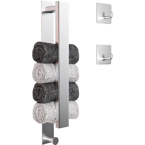 Toallero de baño, toallero de pared autoadhesivo, barra para toallas de acero inoxidable 304, para baños y cocinas - Plateado