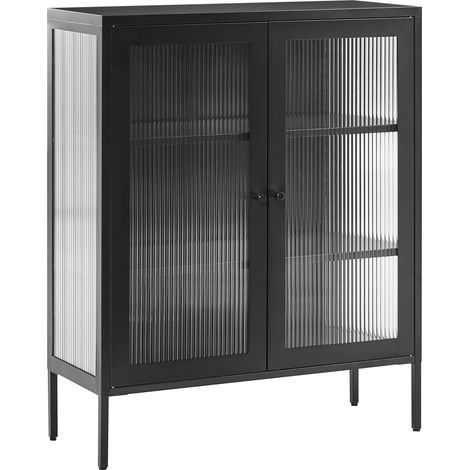 Beliani – Armoire vitrine noire en acier et verre 111 x 90 x 35 cm – Design moderne – 2 portes – 3 étagères réglables – Finition mate (1/5)