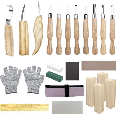 Couteau Sculpture Bois Set, Lot de 25 Outils Sculpture Bois, 11 Couteaux de Sculpture Sur, Outil de Ciseaux à Bois Kit, DIY Outils de Sculpture, pour Débutants Professionnels Sculpteurs (1/5)