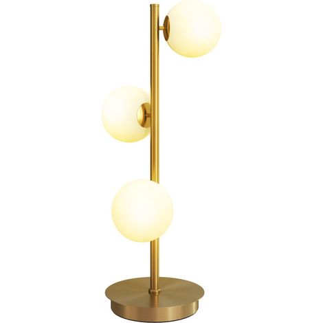 Lampe de table 3 abat-jours globe, socle acier/douilles G9, H53cm, laiton (1/5)