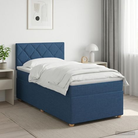 vidaXL Lit boxspring avec matelas Bleu 100 x 200 cm Tissu (1/5)