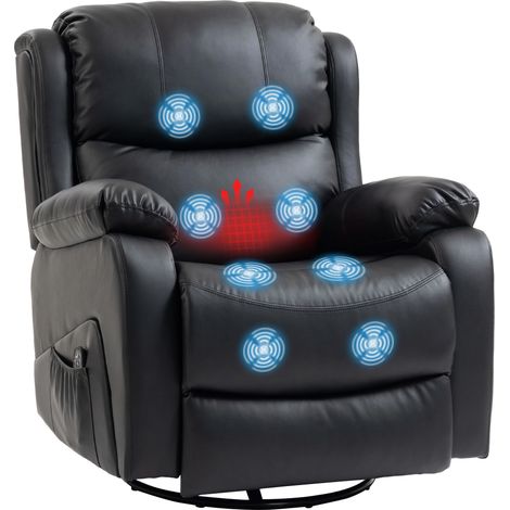 Massagesessel, Wärme- & Liegefunktion, Kunstleder, bis 150kg, 97x92x104cm, Schwarz