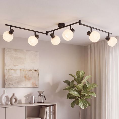 Plafonnier GBLY Spot de Plafond 6 Ampoules Spot Noir Spots de Plafond en Verre Vintage Intérieur Morden E14 Design Spots Pivotants à 350° pour Chambre Salon (Ampoule Non Incluse) (1/5)