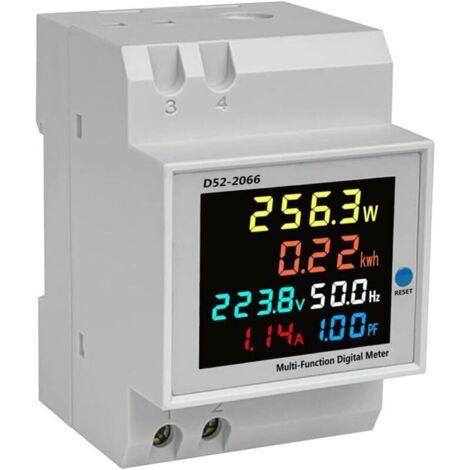 Compteur multifonction sur rail DIN D52-2066, écran LCD coloré, tension, puissance active, fréquence, énergie électrique (40-300 V CA)