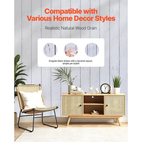 Papier peint adhésif décoratif bois blanc, rouleau vinyle 45cm x 15m autocollant déco murale waterproof facile entretien cuisine bureau salle bain chambre (1/5)