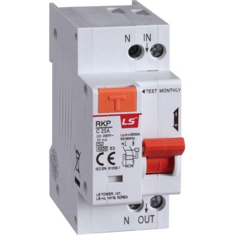 Fehlerstromschutzschalter 2P B 16A 0,03A RKP 1P+N B16A 30mA