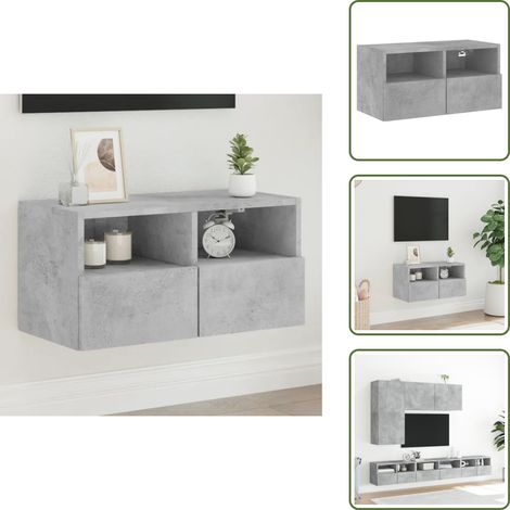 The Living Store Meuble TV mural gris béton 60x30x30 cm bois d'ingénierie - Armoire Tv Murale - Meuble Tv Suspendu - Meuble Tv Design - Rangement Tv - Meuble Tv Gris