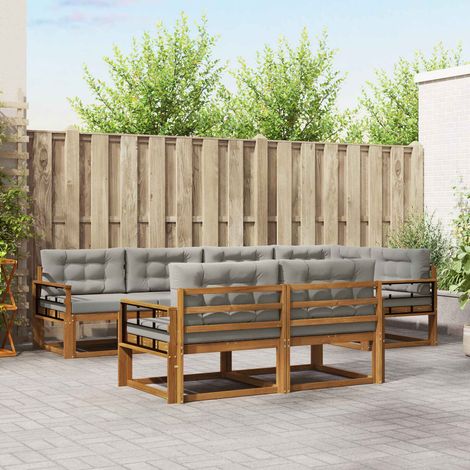Outdoor-Sofagarnitur mit Kissen 7 pcs Natürlich und Hellgrau