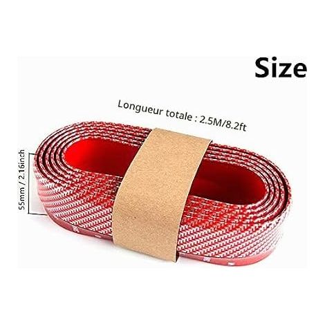 Protection Universelle pour Pare-Chocs Avant de Voiture, Auto-adhésive, Spoiler de carrosserie, Jupe de Pare-Chocs en Caoutchouc, 2,5 m (Fibre de Carbone-Rouge) (1/4)