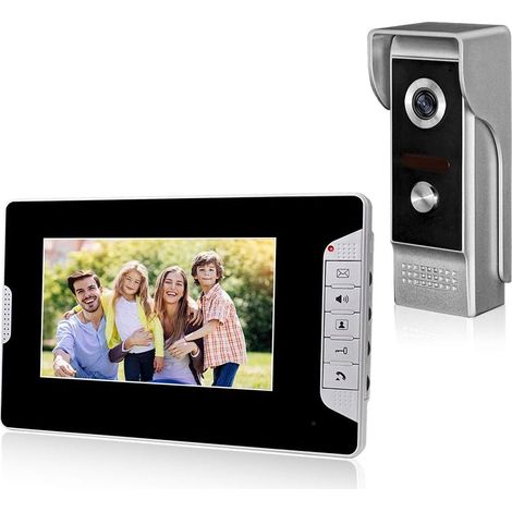 Interphone Filaire 7pouces,Caméra à Vision Nocturne 110-240V, écran LCD TFT, Déverrouillage, Surveillance,Interphone Bidirectionnel pour Villa,Maison,Bureau, Appartement (1/5)