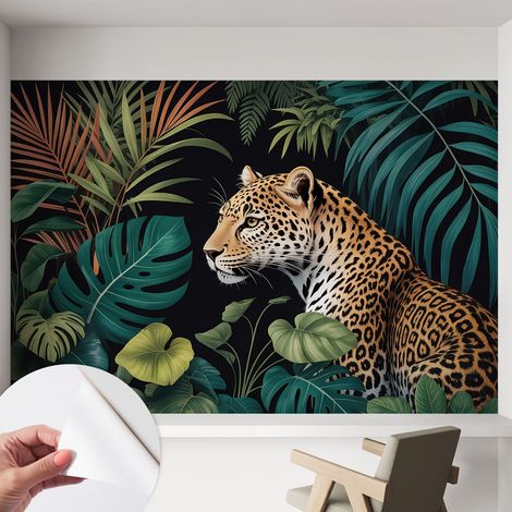 Tapete Selbstklebend - abwaschbar - trendige Wanddeko - elegant Fototapete Exotischer Leopard 152x104 cm (1/5)