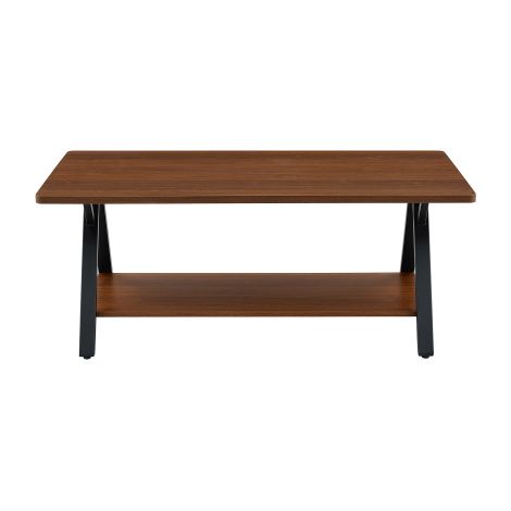 Table basse de rangement de style industriel moderne — Finition effet noyer avec structure en métal noir — Une table de salon moderne idéale pour les bureaux à domicile, les appartements et les petits