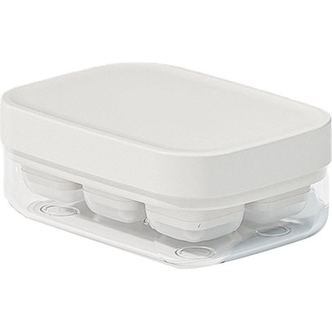 Mini bac à glaçons à 6 compartiments, système anti-déversement et soupape de décompression, boîte de rangement pour la maison, blanc. (1/5)