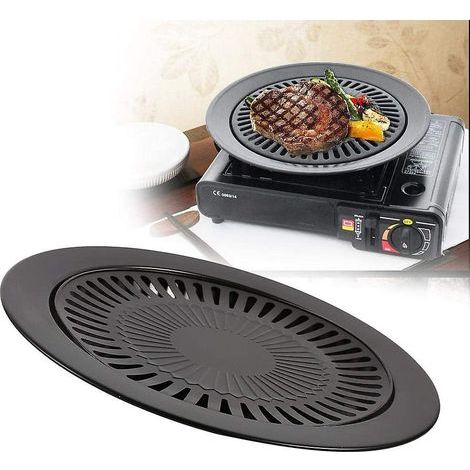 Poêle à barbecue coréenne antiadhésive en fer – Diamètre 32 cm – Résistante à la rouille – Design à deux couches sans fumée (1/2)