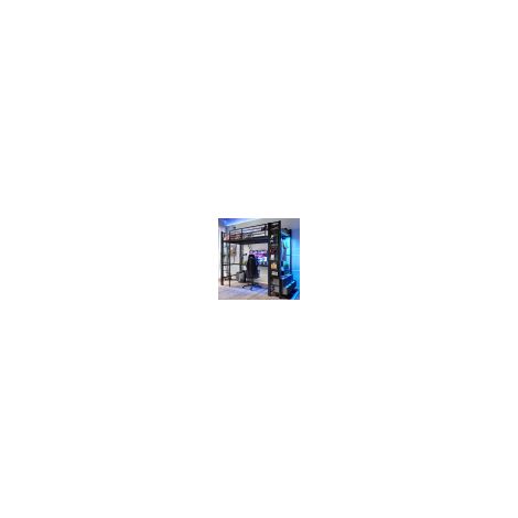 Lit mezzanine 90x200 cm avec bureau, étendoir, étagères, 4 tiroirs, ports USB-Type-C, éclairage LED, sans matelas, noir (1/5)