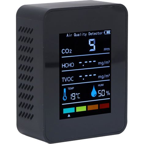 Détecteur CO2 noir avec écran LCD, mesure TVOC HCHO température humidité, moniteur qualité de l'air intérieur (1/5)