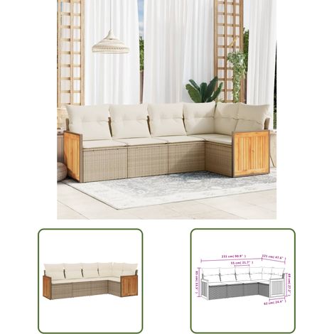 The Living Store 5-tlg. Garten-Sofagarnitur mit Kissen Beige Poly Rattan - Gartenmöbel - Rattan Möbel - Lounge Set - Esszimmergarnitur - Terrassenmöbel (1/3)