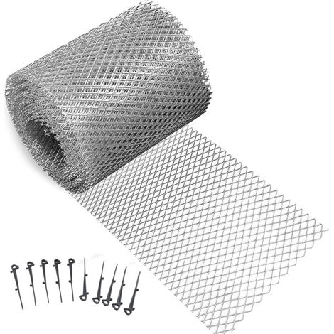 Grillage de protection pour chéneaux et gouttières – Longueur 6m, largeur 13cm – 10 crochets inclus - matériau en aluminium – Évite obstructions feuilles mortes
