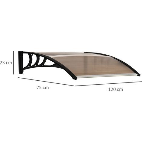Auvent adossé pour porte d'entrée, toit en polycarbonate anti-pluie, résistant aux UV, teinte marron, dimensions 120x75 cm, protection durable (1/5)