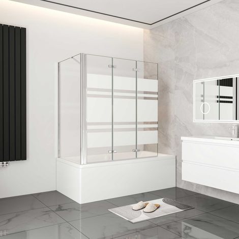 AICA 130cm Faltwand 3 teilig Badewanneaufsatz Badewanneaufsatz Duschwände mit 75cm Seitewand 6mm Nano ESG (1/5)