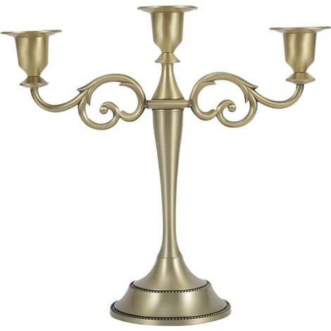 Bougeoir en métal à 3 bras de 10 pouces de haut, support de bougie pour la maison, Restaurant, couleur Bronze doré (1/4)