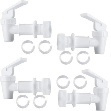 Lot de 4 Robinet, Plastique, Filetage 18mm, Polypropylène, Pour Distributeur d'eau .Blanc (1/4)