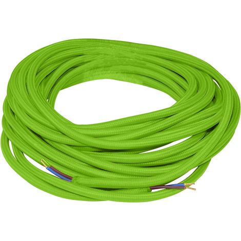 Câble Électrique Textile Flexible Rond 2 X 0,75 Mm² Vert, Bobine De 10 Mètres Pour Installations Électriques De Conception Et D'Éclairage (1/2)