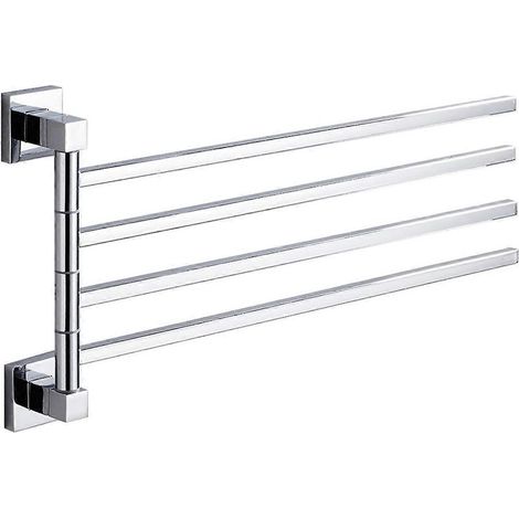 Porte-serviettes pivotant à 4 barres pour salle de bain et cuisine, fixation murale, gain de place, en aluminium. Organisateur de porte-serviettes. (1/5)