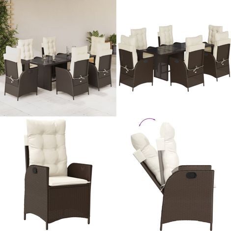 7-tlg. Garten-Essgruppe mit Kissen Braun Poly Rattan - Gartentisch - Gartensessel (1/5)