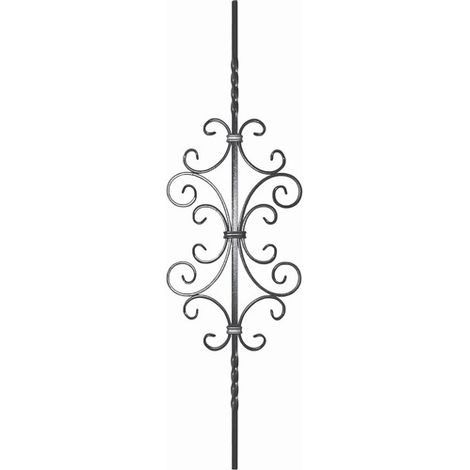 Deco Fer Forge – Barreau semi torsadé fer forgé 900mm – Motif volutes 8 en C – Carré 12mm à souder – Pour grilles et rampes décoratives
