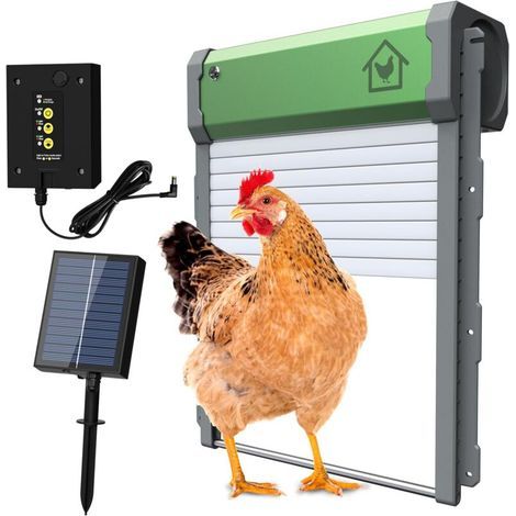 Automatic Solar-Powered Chicken Coop Door, Waterproof with Light Sensor, Evening and Morning Timer, Aluminum, for Secure Chicken Farming (1/5)