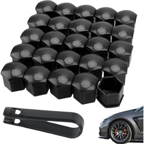 25 Pièces Capuchon d'écrou de Roue 17mm, Boulon Ecrou Couvre, Universel Hexagonal Pneu Écrou Couvre, Boulon Couvercle Enjoliveurs De Voiture, Cache Ecrou Roue Voiture, avec Outil de Démontage, Noir