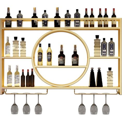 Étagère Vin Murale Bars Support: Casier à Vin en Métal Porte Bouteille Muraux Étagère à Vin Modernes Porte Vin Étagères Flottantes pour Cuisines Salle à Manger Or 140 15 80 (1/5)