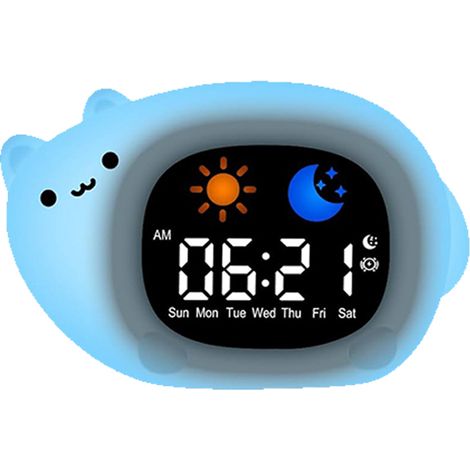 Réveil Enfants - Icônes Jour/Nuit - Double Alarme - Veilleuse RGB 10 Couleurs - 10 Sonneries - Batterie Rechargeable - 13 x 7,4 x 8,3 cm - 500 g (1/5)
