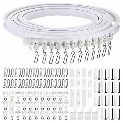 Rail de rideau incurvé au plafond pliable de 5 mètres Rail de rideau incurvé flexible pour rail de rideau souple pour rail de rideau avec crochets de rideau en métal, séparateur de pièce pour rideaux (1/5)