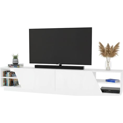 Dmora - Mueble de televisión Nyx, Aparador de salón, Mueble bajo para TV, Base de pared equipada, 240x37h47 cm, Blanco, con embalaje reforzado