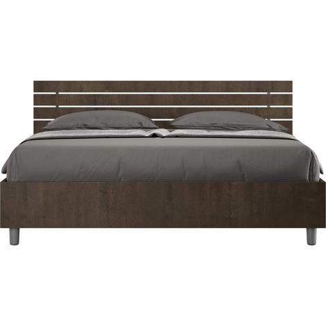 Letto Matrimoniale 160x200 cm Senza Rete Testata Doghe Inclinata Ankel Noce (1/4)