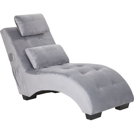 Chaise longue de terciopelo gris altavoz bluetooth puerto USB moderno sala de estar Simorre