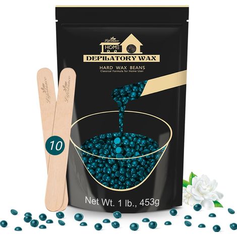 perles de cire verte 450 g avec 10 spatules, corps et visage perles de cire verte 450 g avec 10 spatules, pour corps entier, cire brésilienne, jambes, visage, bras, bikini et intime (1/5)